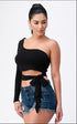 BLACK one shoulder waist tie