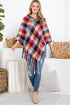 PLAID FRINGE PONCHO-NAVY