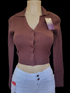 Button down cropped top BROWN