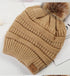 Khaki Beanie pompom fur